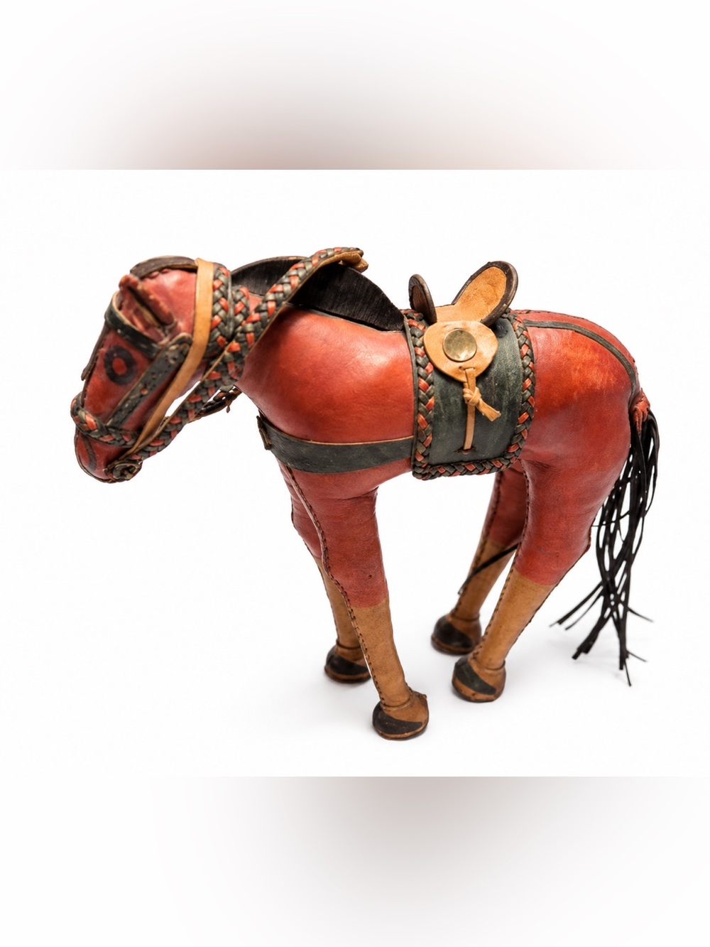 vintage leather-wrapped horse figurine style of folk art decorative collectible - Picture 1 of 11